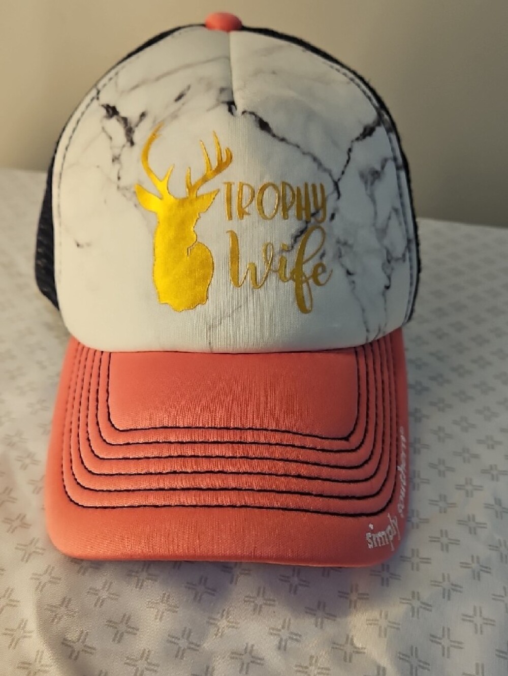 Simply Southern Coral & Marble 'Trophy Wife' Trucker Hat